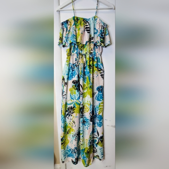 ATMOSPHERE Tropical Floral Off shoulder Cinched Tie Waist Maxi Dress Size 6 - Picture 3 of 16